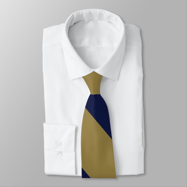 Navy and Gold Broad Broad University Stripe Tie (Tied)