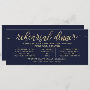 Navy and Gold Calligraphy Rehearsal Dinner Invitation