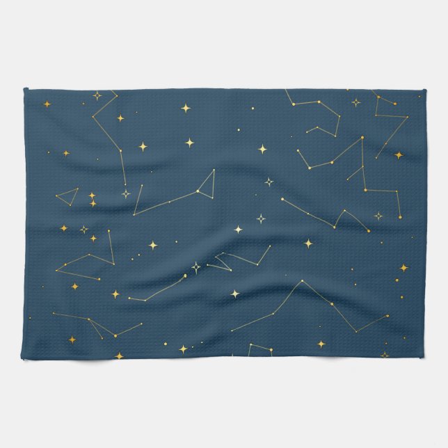 Navy and Gold Celestial Constellation Stars Tea Towel (Horizontal)