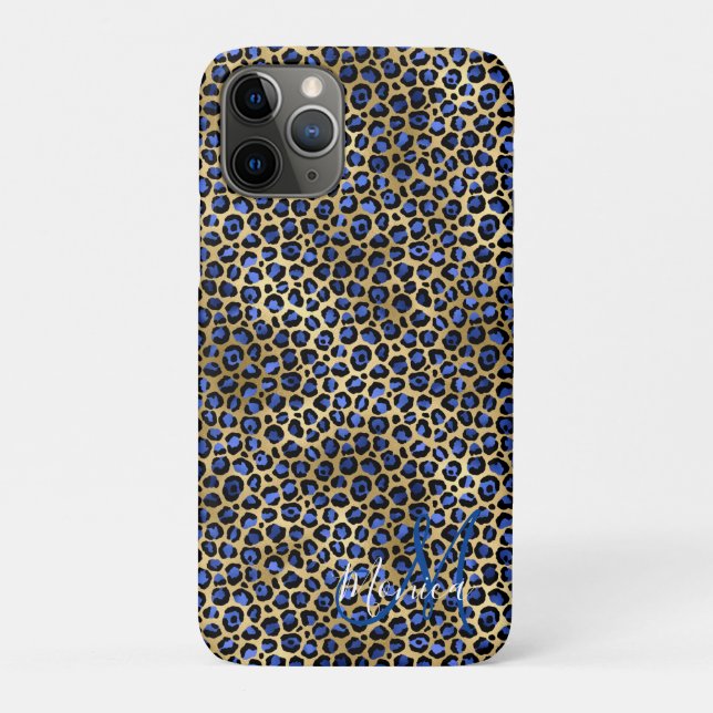 Navy and Gold Cheetah Monogram Case-Mate iPhone Case (Back)