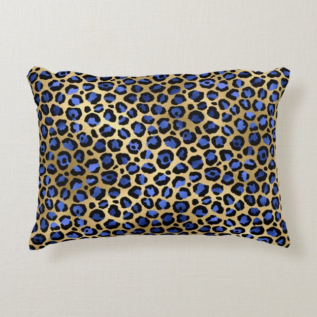 Navy and Gold Cheetah Print Decorative Cushion (Front)