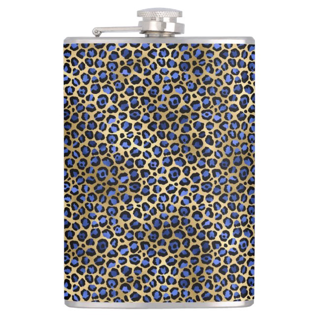 Navy and Gold Cheetah Print Hip Flask (Front)