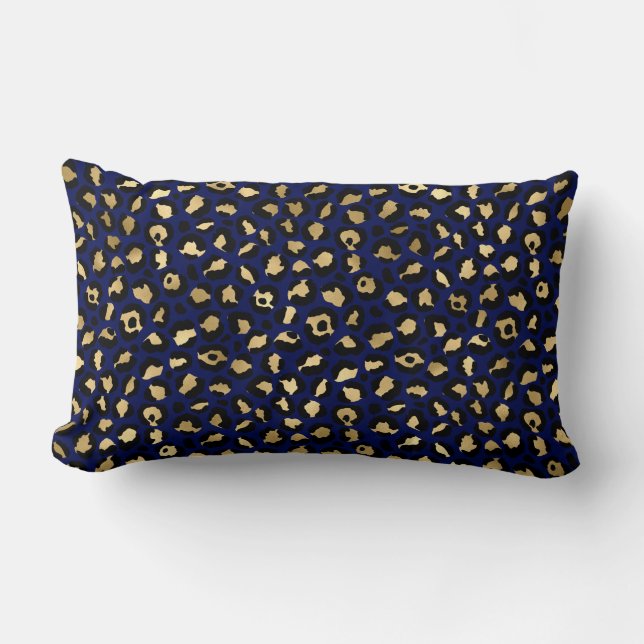 Navy and Gold Cheetah Print Lumbar Cushion (Front)