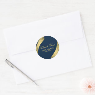 Navy and Gold Chic Elegant Birthday Thank you Classic Round Sticker
