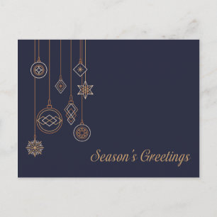 Navy and Gold Christmas Ornaments Seasons Greeting Postcard