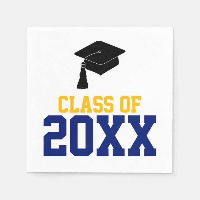 Navy and Gold Class of 2024 Graduation Party Napkin (Front)