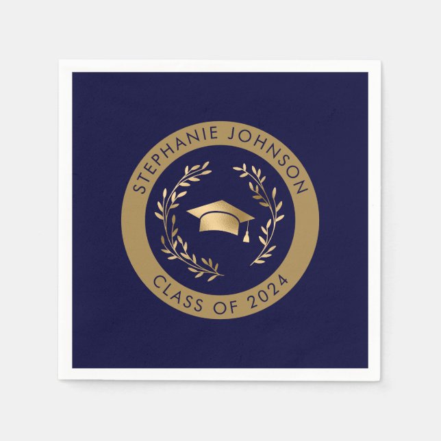 Navy and Gold Class of 2024 Graduation Party Napkin (Front)