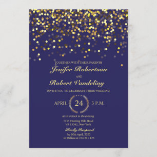 Navy and Gold Confetti Wedding Invitation
