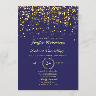 Navy and Gold Confetti Wedding Invitation