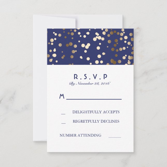 Navy and Gold Confetti Wedding RSVP Cards (Front)