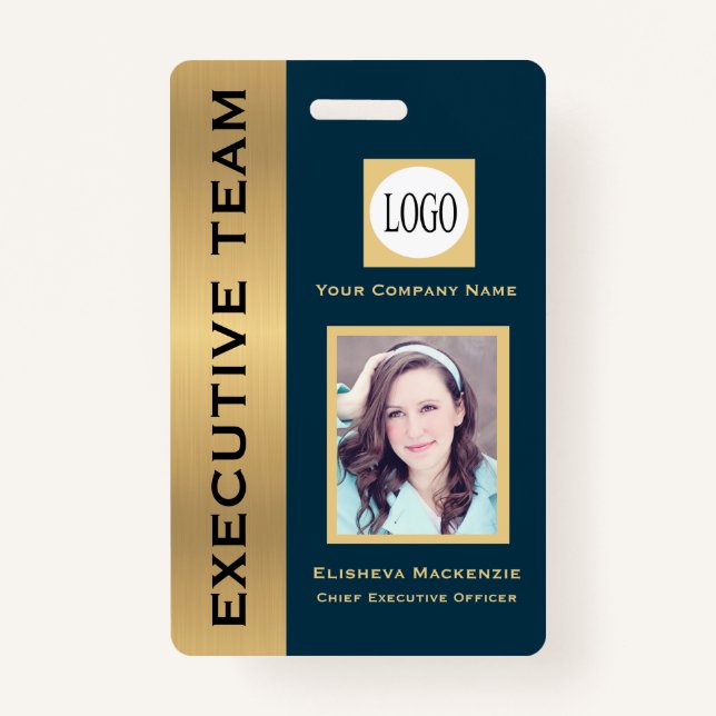 Navy and Gold Creative Executive Employee ID Badge (Front)