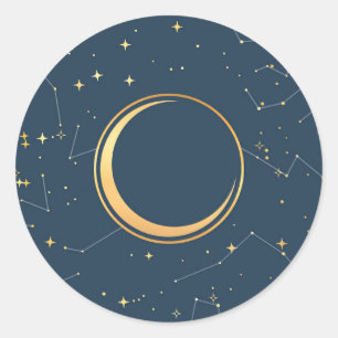Navy and Gold Crescent Moon Eclipse Constellations Classic Round Sticker