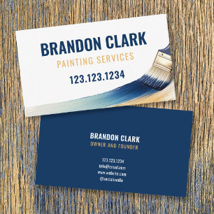 Navy and Gold Curved Brush Sweep Painting Business Card