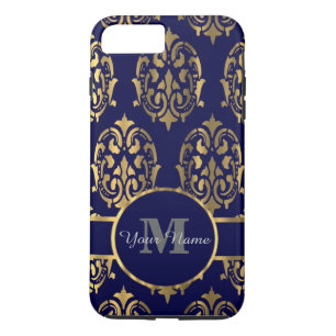 Navy and gold damask monogram iPhone 8 plus/7 plus case