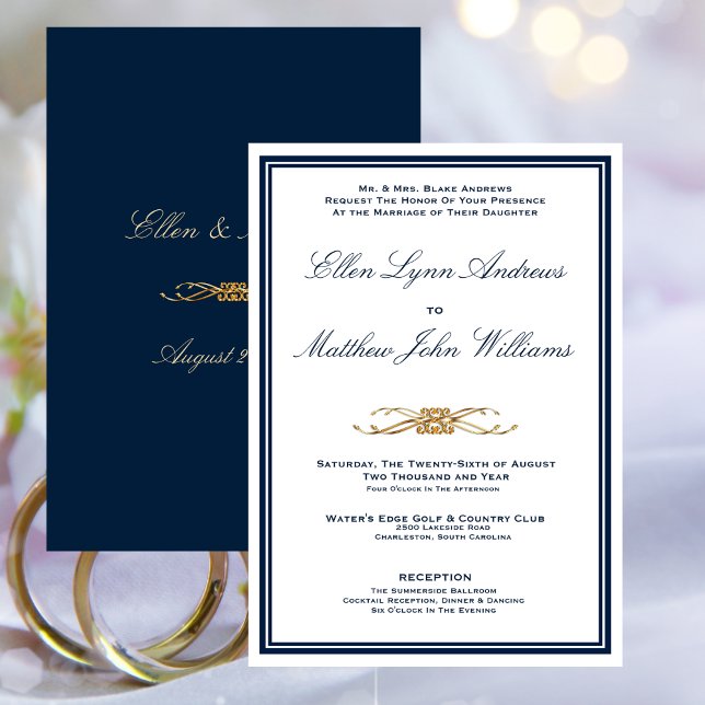 Navy and Gold Elegant Minimalist Wedding Invitation (Navy and Gold Elegant Minimalist Wedding Invitation)