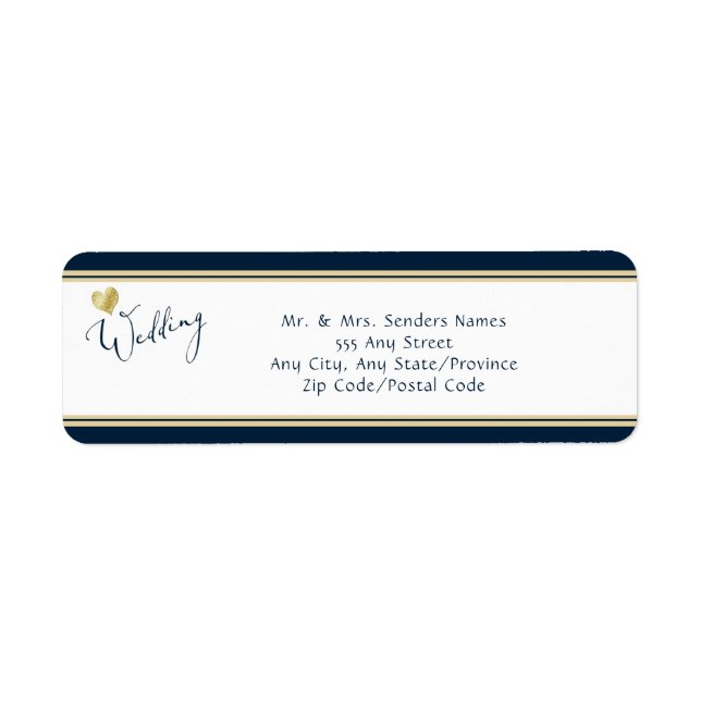 Navy and Gold Elegant Return Address  Label (Front)