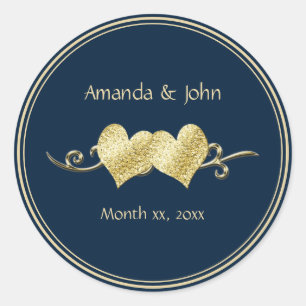 Navy and Gold Elegant Wedding  Classic Round Sticker