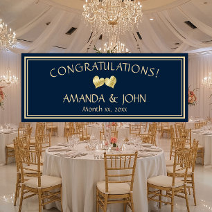Navy and Gold Elegant Wedding Congratulations Banner