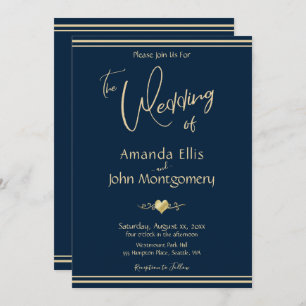 Navy and Gold Elegant Wedding Invitation