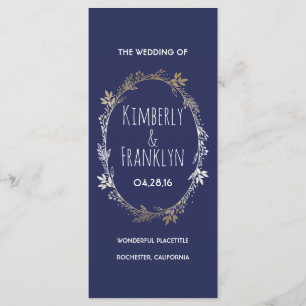 Navy and Gold Floral Wreath Wedding Programs