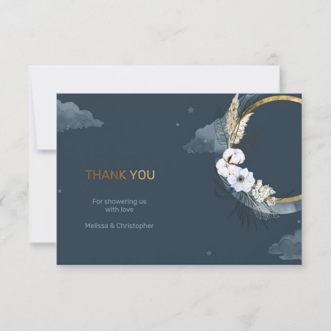 Navy and gold foil ver the moon thank you card (Front)