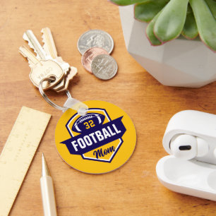 Navy and Gold Football Mum Jersey Number Photo Key Ring