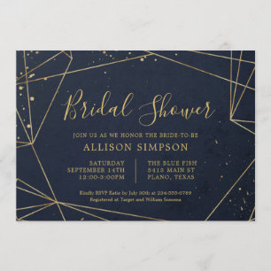 Navy and Gold Geometric Elegant Bridal Shower Invitation
