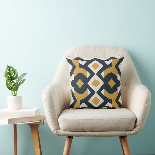 Navy and Gold Geometric Mediterranean Tile  Cushion (Chair)