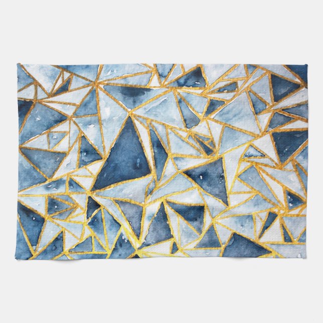 Navy and Gold Geometric Pattern Tea Towel (Horizontal)