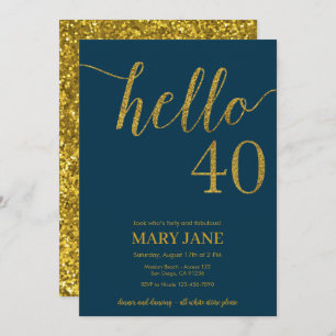 Navy and Gold Glitter 40th Birthday Invitation
