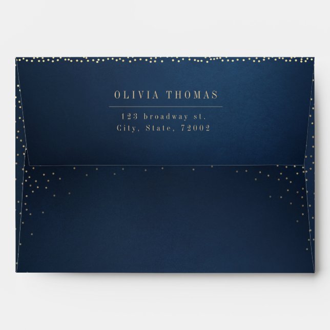 Navy And Gold Glitter wedding return address Envelope (Back (Top Flap))