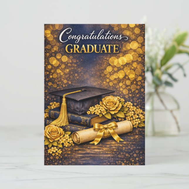 Navy and Gold Graduation Card  (Standing Front)
