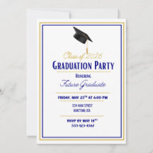 Navy and Gold Graduation Invitation
