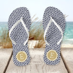 Navy and Gold Greek Key Monogram Thongs<br><div class="desc">Custom printed flip flop sandals with a stylish modern Greek key pattern and your custom monogram or other text in a circle frame. Click Customise It to change text fonts and colours or add your own images to create a unique one of a kind design!</div>