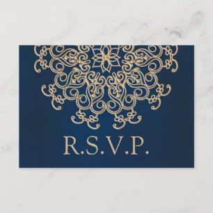 NAVY AND GOLD INDIAN STYLE WEDDING RESPONSE CARD