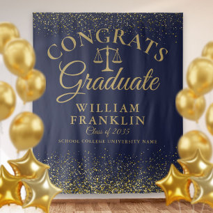 Navy And Gold Law School Graduation Photo Backdrop Tapestry