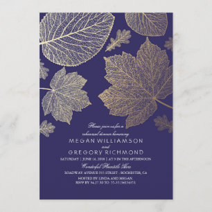 Navy and Gold Leaves Fall Rehearsal Dinner Invitation