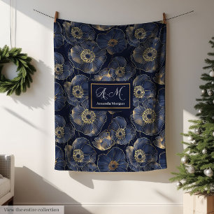 Navy and Gold Lux Blanket Custom Name Floral Gift