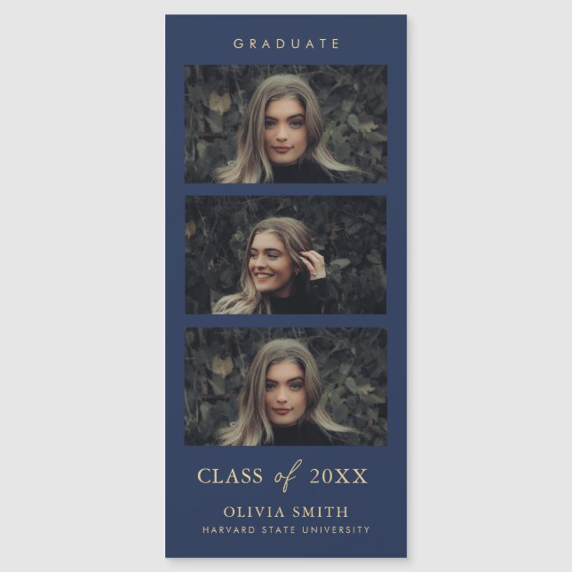 Navy and Gold Magnetic Photo Strip Graduation (Front)