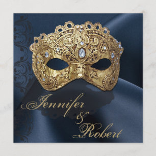 Navy and Gold Masquerade Wedding Invitation