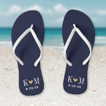 Navy and Gold Modern Wedding Monogram Thongs<br><div class="desc">Custom printed flip flop sandals personalised with a cute heart and your monogram initials and wedding date. Click Customise It to change text fonts and colours or add your own images to create a unique one of a kind design!</div>