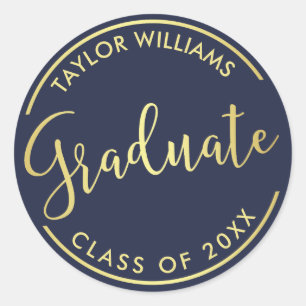 Navy and Gold Name and Class Year Gratuation Classic Round Sticker