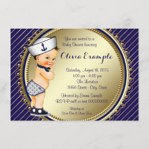 Navy and Gold Nautical Baby Shower Invitation