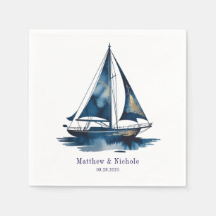 Navy and Gold Nautical Boat Gold Frame Wedding Napkin