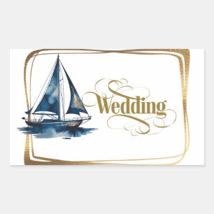 Navy and Gold Nautical Boat Gold Frame Wedding Rectangular Sticker