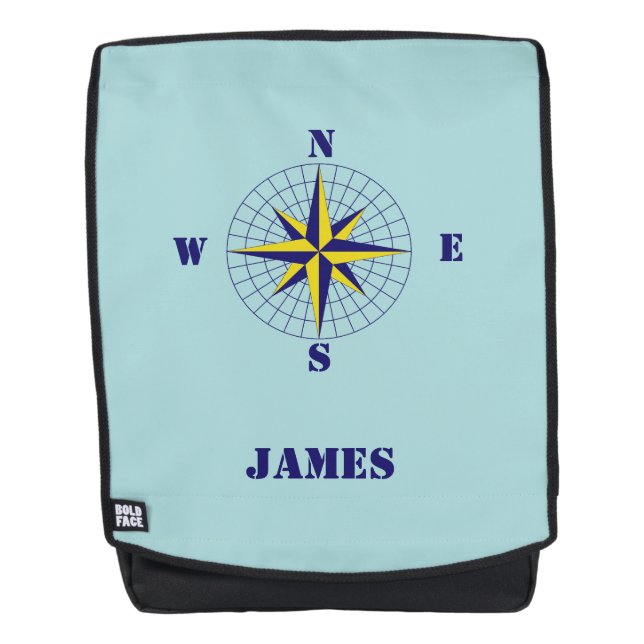 Navy and Gold Nautical Compass Rose with Name Backpack (Front)