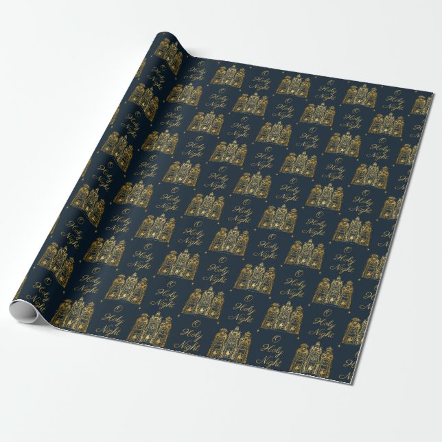 Navy and Gold O Holy Night Three Wise Men Wrapping Paper (Unrolled)