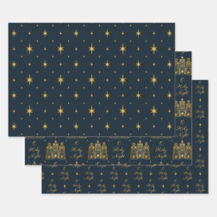 Navy and Gold O Holy Night Three Wise Men Wrapping Paper Sheet