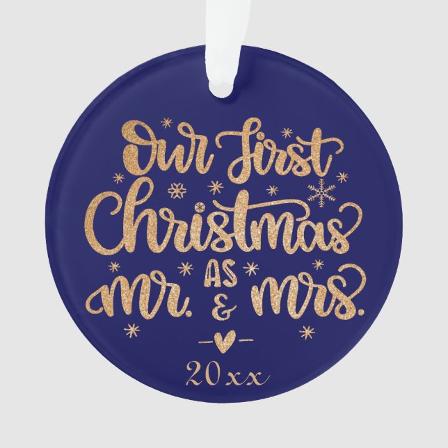 Navy and Gold Personalised Christmas Ornament  (Front)