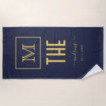 Navy and Gold Personalised Monogram and Name Beac Beach Towel<br><div class="desc">Black and Gold Personalised Monogram and Name.</div>